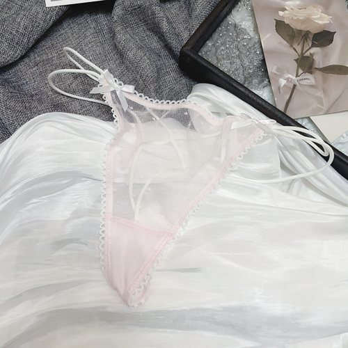 少女性感蝴蝶结丁字裤超薄透明