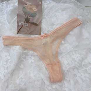 春夏薄 低腰舒适三角裤 性感蕾丝粉肤色丁字裤 透明网纱诱惑T裤