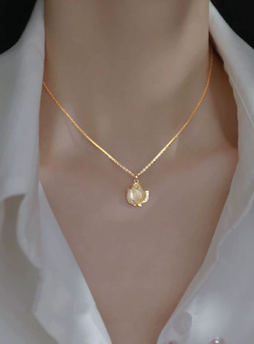 999足银郁金香项链女轻奢高级感锁骨链百搭时尚小众设计锆石项链