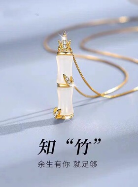 925纯银竹节项链女轻奢高级感玉髓竹子吊坠复古小众锁骨链秋冬饰