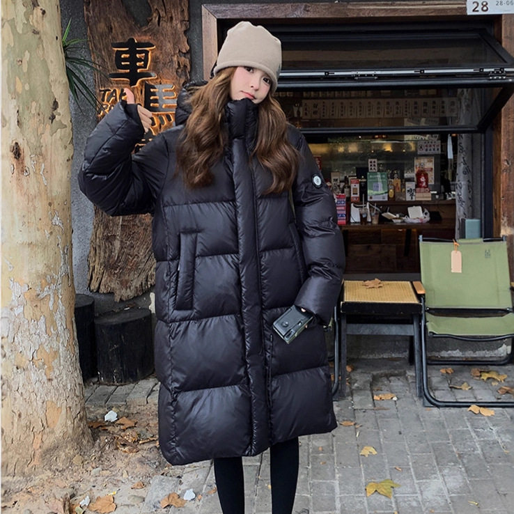 黑色羽绒服女冬季2025新款韩版连帽宽松加厚保暖中长款鹅绒服外套
