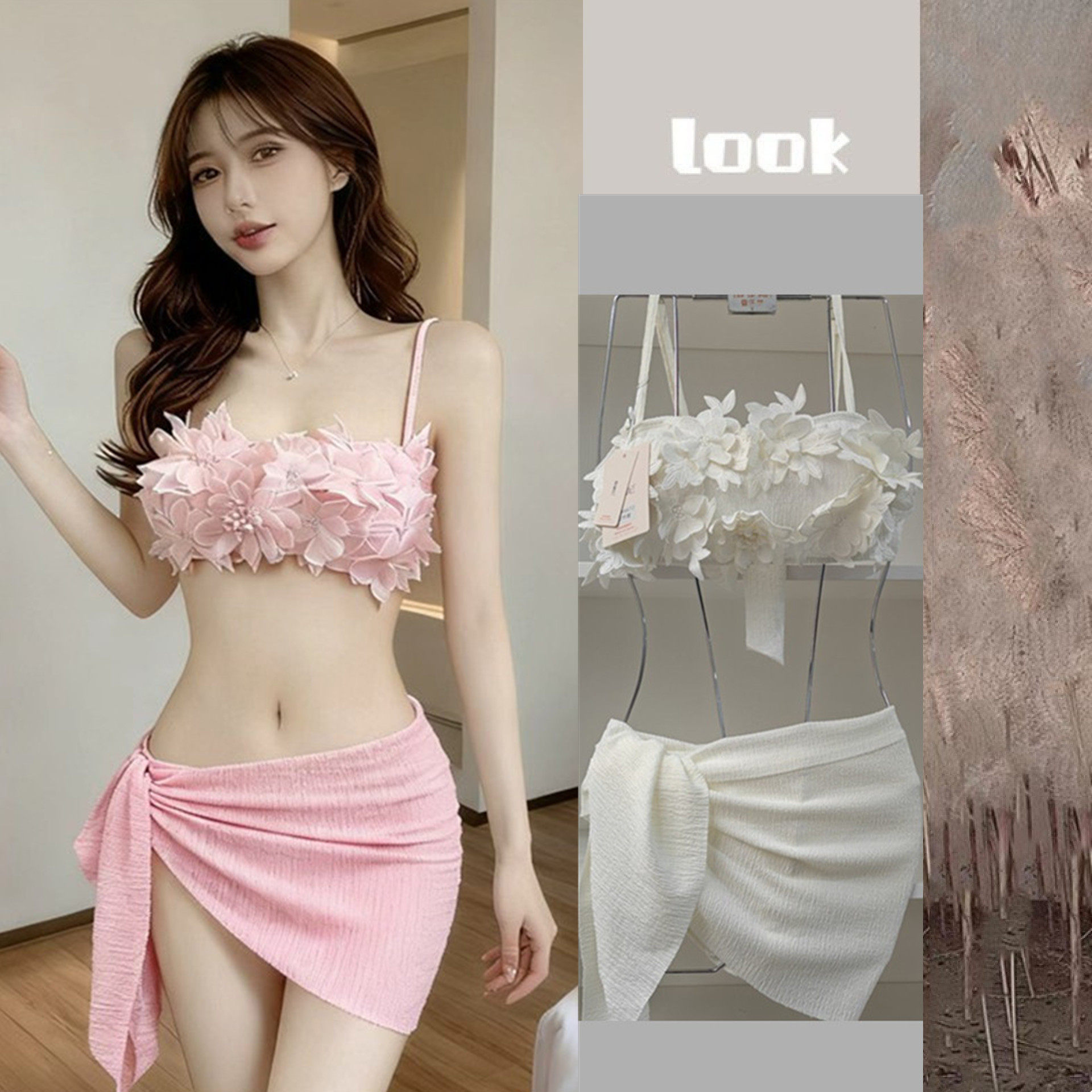 性感纯欲比基尼三件套沙滩游泳衣女bikini2026新款网红同款小香风