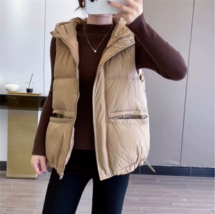 羽绒马甲女款女短款连帽羽绒服马夹鸭绒羽绒背心女高级感保暖女装