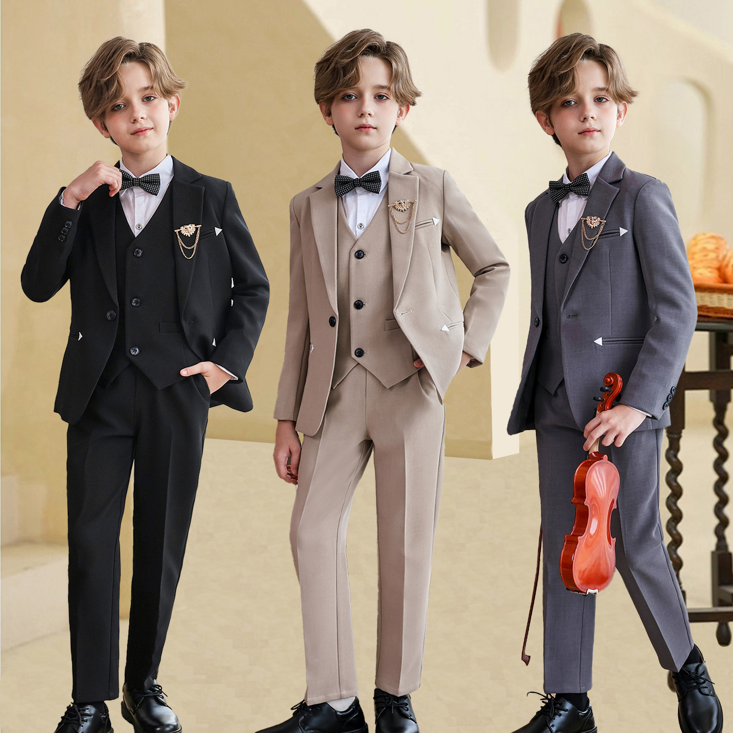 出租儿童西装套装男童婚礼花童钢琴表演礼服2025新款男孩主持西服