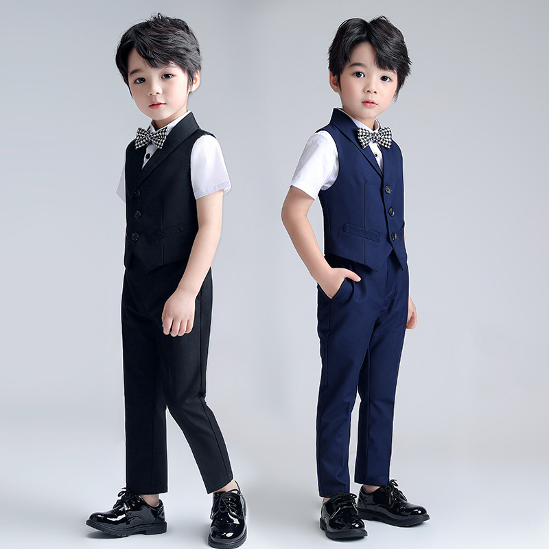 租赁六一男童夏季演出礼服主持朗诵花童弹琴英伦风深色系西装西服