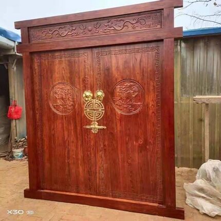 老榆木中式仿古别墅庭院大门农村围墙院子自建房寺庙祠堂大门定制