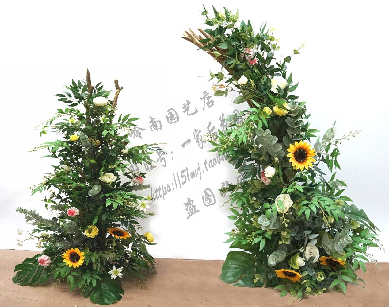 多杆弧形竖立路引仿真花原木拱门