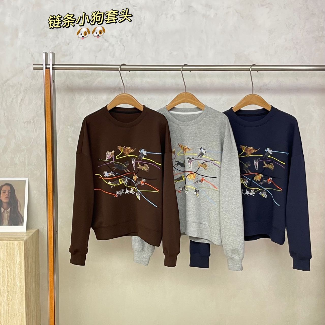 欧洲站2025秋款时尚小众设计趣味狗狗印花卫衣女宽松舒适套头上衣