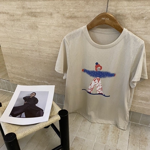 欧洲站2026夏季新款时尚卡通烫钻短袖T恤舒适通勤显瘦百搭女上衣