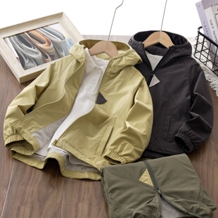 男童外套2026新款春装儿童连帽双层拉链开衫中大童冲风衣纯棉内里