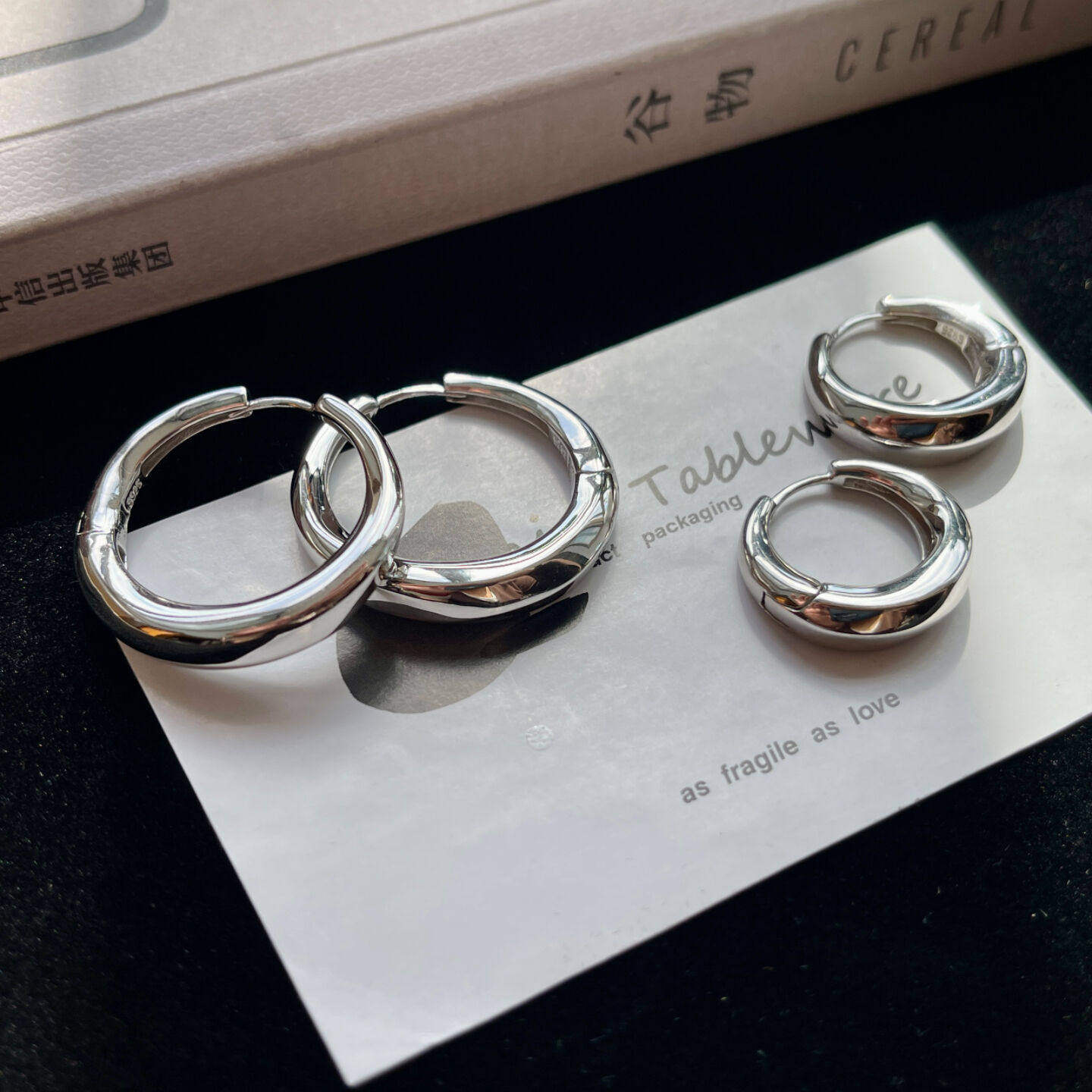 光面素圈中号耳扣】通体S925纯银镀白金耳圈耳环女设计感高级耳饰