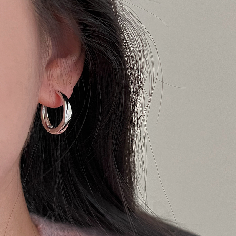 肌理感素圈纯银耳环大耳垂可戴