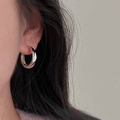 肌理感素圈耳环 通体925纯银大耳垂可戴气质经典 圆形耳圈女免摘