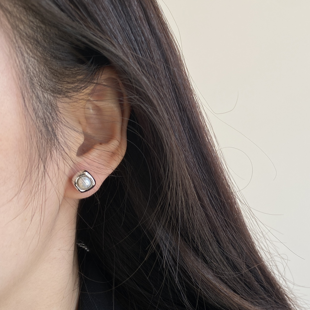 方形天然珍珠耳钉 通体s925纯银简约百搭气质耳饰精致优雅防过敏