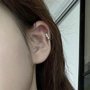 力推】s925纯银施家珍珠耳骨耳扣 简约百搭韩版耳圈耳环防过敏女