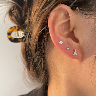 三件套长针耳钉～双耳洞埃菲塔耳饰通体s925纯银防过敏不褪色耳环