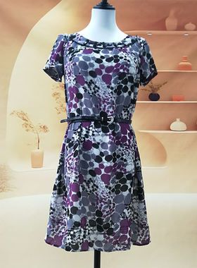 NE双层宽松带腰带套头收腰款紫色连衣裙