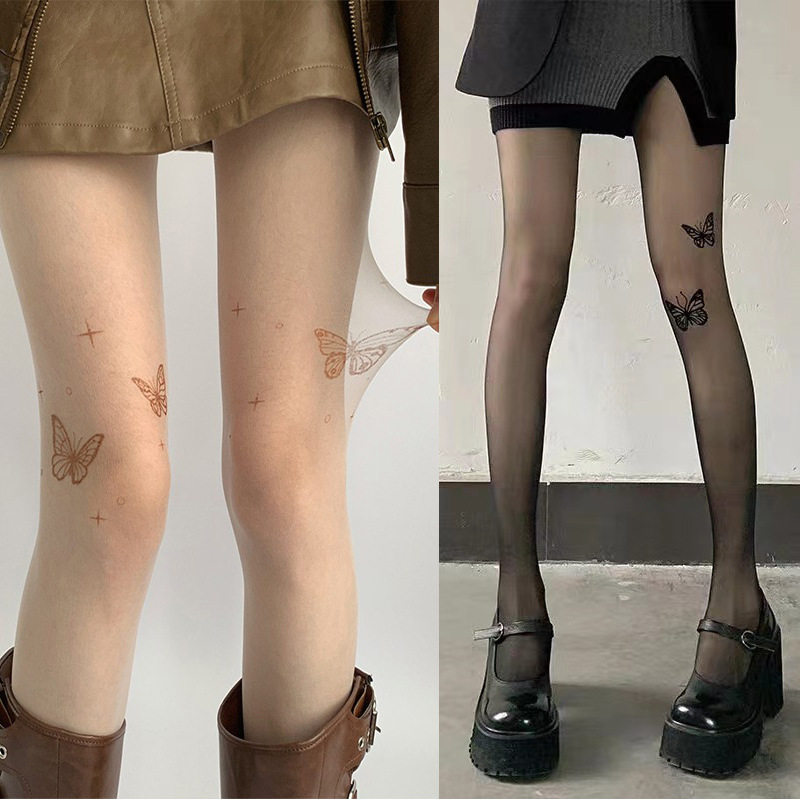 蝴蝶丝袜性感黑色连裤袜子女夏季薄款防勾丝打底袜黑丝jk超薄显瘦