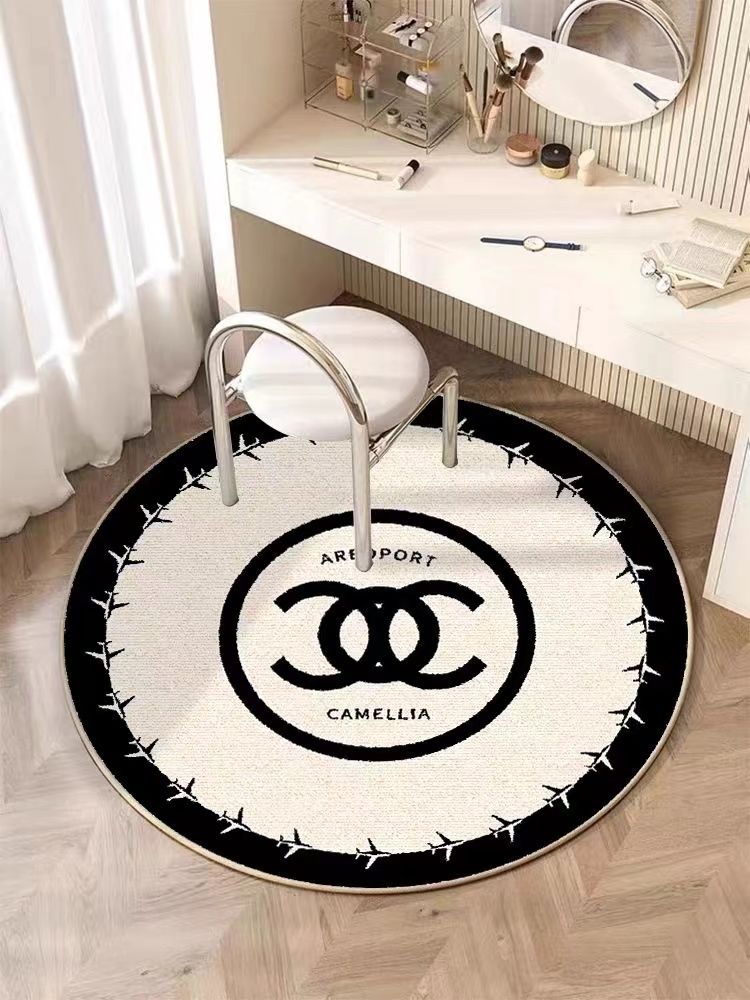 ins奶油风小香地垫圆形地毯少女房间转椅电脑椅隔音梳妆台下卧室