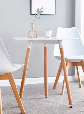 实木圆桌烤漆白色小户型洽谈桌子休闲阳台家用餐桌咖啡奶茶店北欧