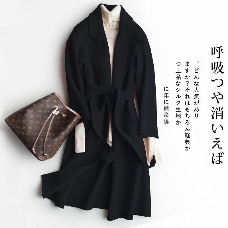 批发2022新款双面羊绒大衣女浴袍中长款宽松大码过膝羊毛呢子外套