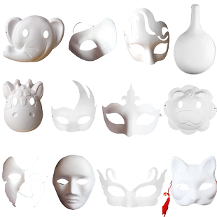 京剧面具脸谱diy手工制作手绘涂色白色儿童纸空白马勺纸浆绘画白