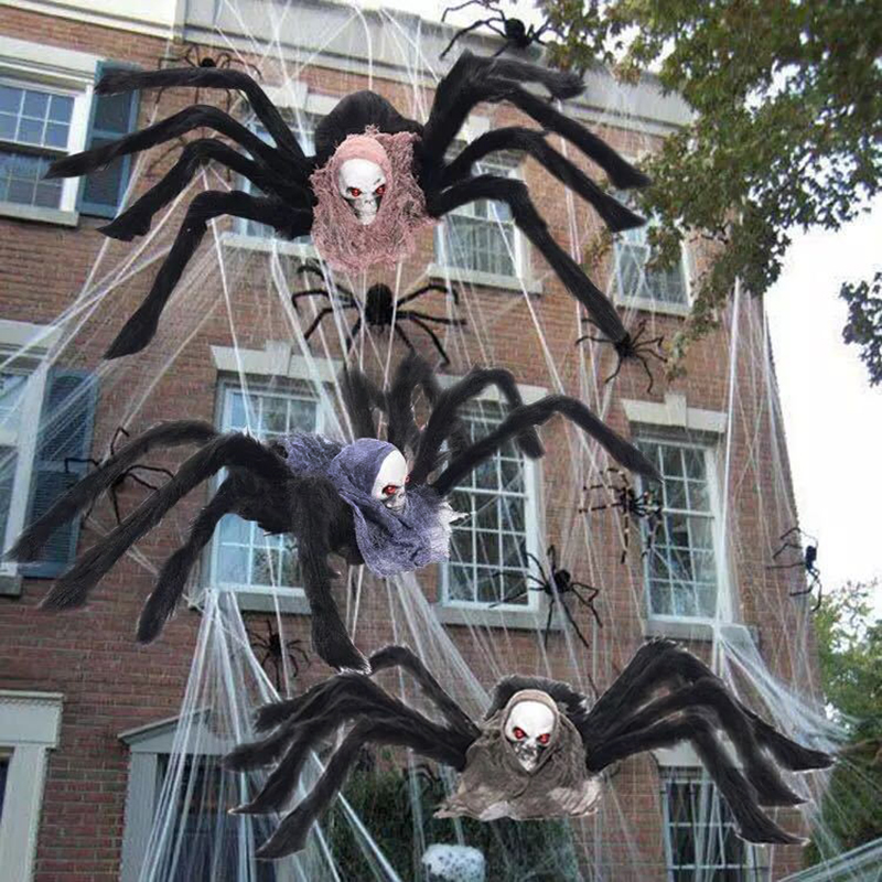 万圣节装饰毛绒鬼头蜘蛛黑色鬼屋密室商场ktv酒吧恐怖布置骷髅头