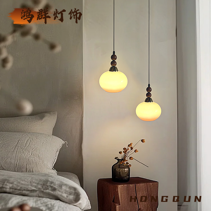 法式中古风吊灯复古柚子灯式创意氛围感玻璃侘寂风餐厅卧室床头灯