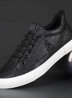 闪步21841全黑色皮面男鞋2024秋季新款软底软面板鞋商务休闲皮鞋