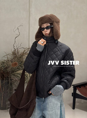 JVV十三行2026冬季新款立领菱格棉衣休闲宽松百搭保暖外套女91326