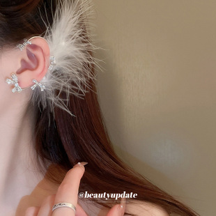 铜合金羽毛耳饰 超仙羽毛耳饰精灵耳挂耳骨夹耳夹女无耳洞耳环