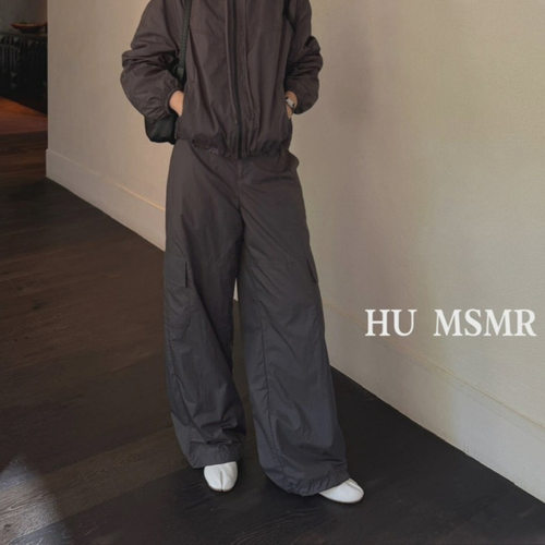 广州十三行HUMSMR2026秋上新简约宽松阔腿束脚两穿工装裤女 G3100
