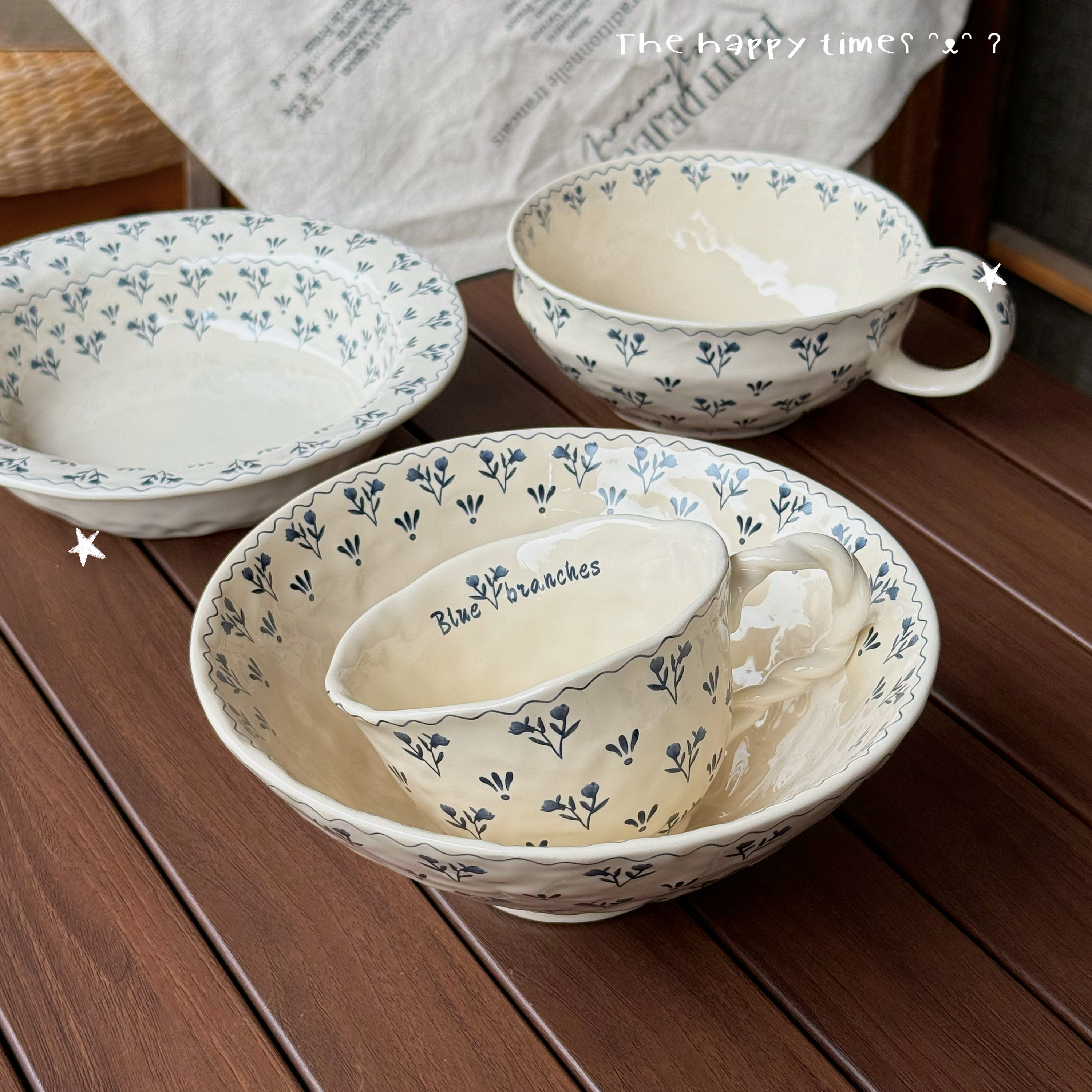 一枝枝陶瓷沙拉碗高颜值餐具套装盘碟子饭碗沙拉碗家用好看的碗,餐饮具,碗,淘宝优惠券,粉丝福利购,淘宝优惠卷