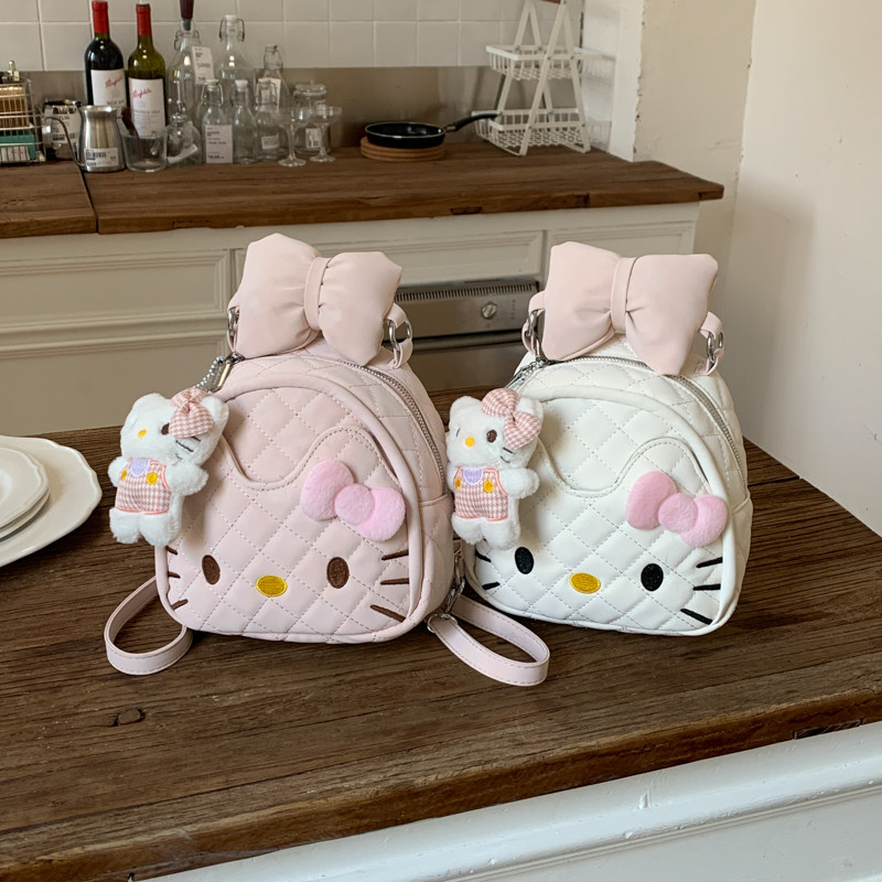女童亲子款可爱蝴蝶结猫咪洋气研学书包韩版小女孩软萌绣线小背包