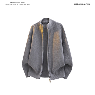 外套 老钱风高级感立领开衫 cleanfit针织毛衫 拉链灰色毛衣男生冬季