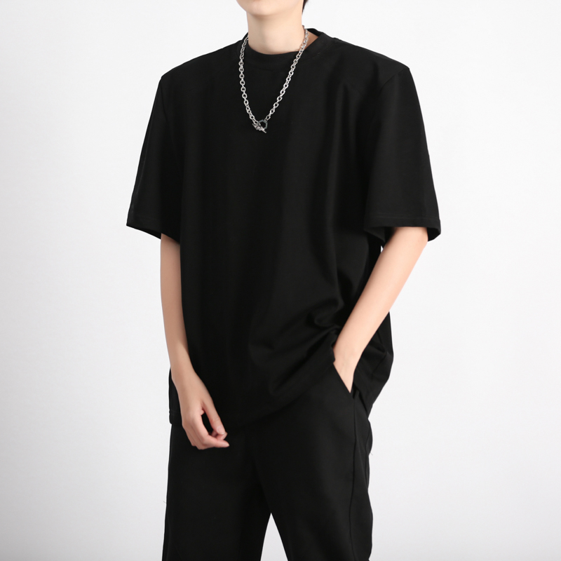 薄款冰丝垫肩可拆短袖t恤男女中性风宽松潮流ins半袖圆领体恤上衣