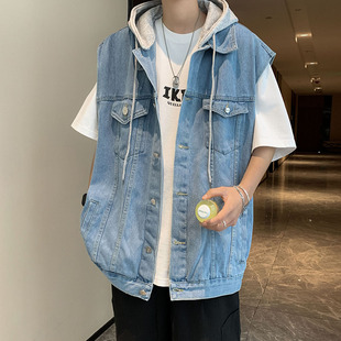 痞帅坎肩设计感bf无帽背心马夹上衣 马甲男士 2025复古无袖 牛仔工装