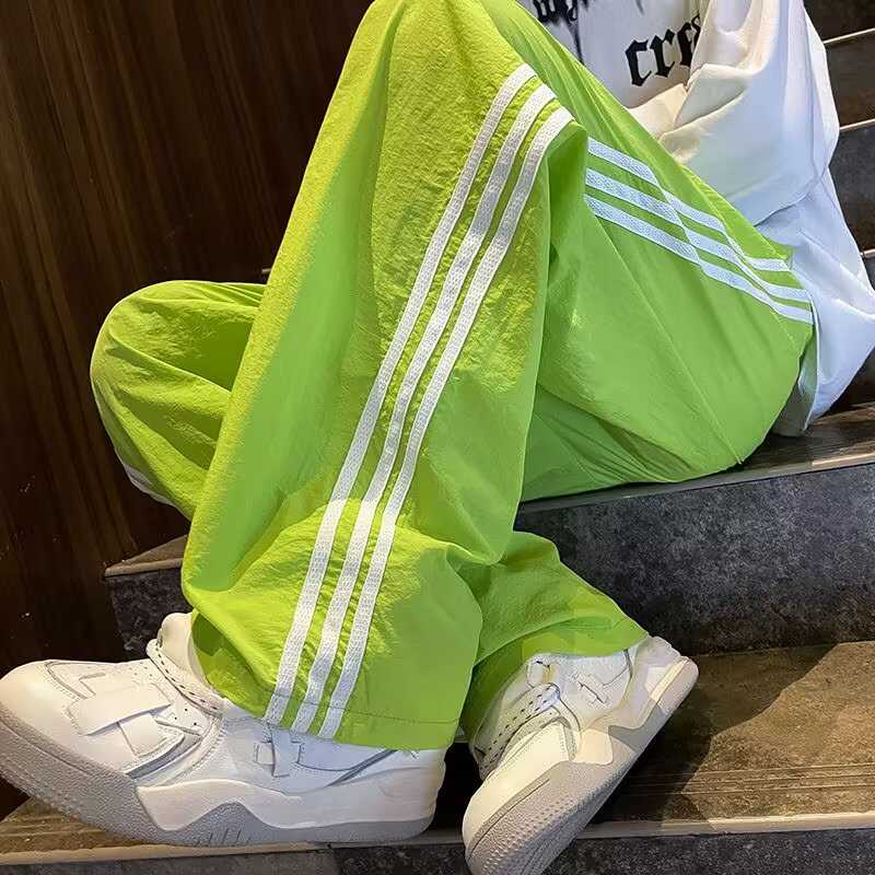 多巴胺穿搭裤子男女夏季阔腿休闲三条杠轻薄款速干直筒防泼水卫裤