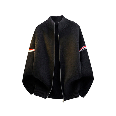 半高领毛衣开衫双头拉链外套男款秋冬季美式潮牌宽松休闲针织线衣