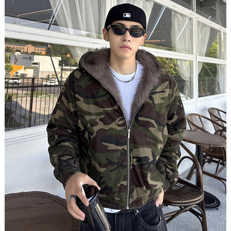 国潮迷彩座山雕加厚羊羔绒棉衣外套男女冬季保暖夹棉棉袄子ins潮