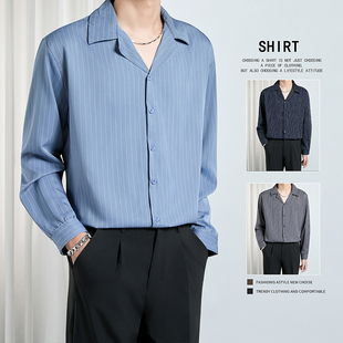 商务抗皱衬衣修身 长袖 免烫内搭 男士 轻奢春秋冬高级感黑色条纹衬衫