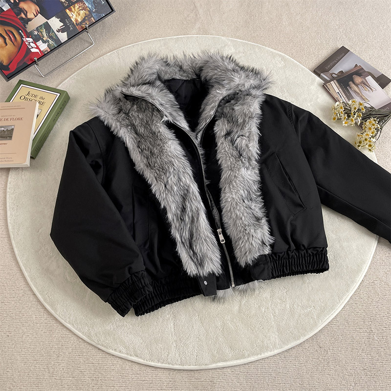 重磅短款狼王双层毛绒立领棉衣男女款冬季座山雕加厚夹克棉服外套