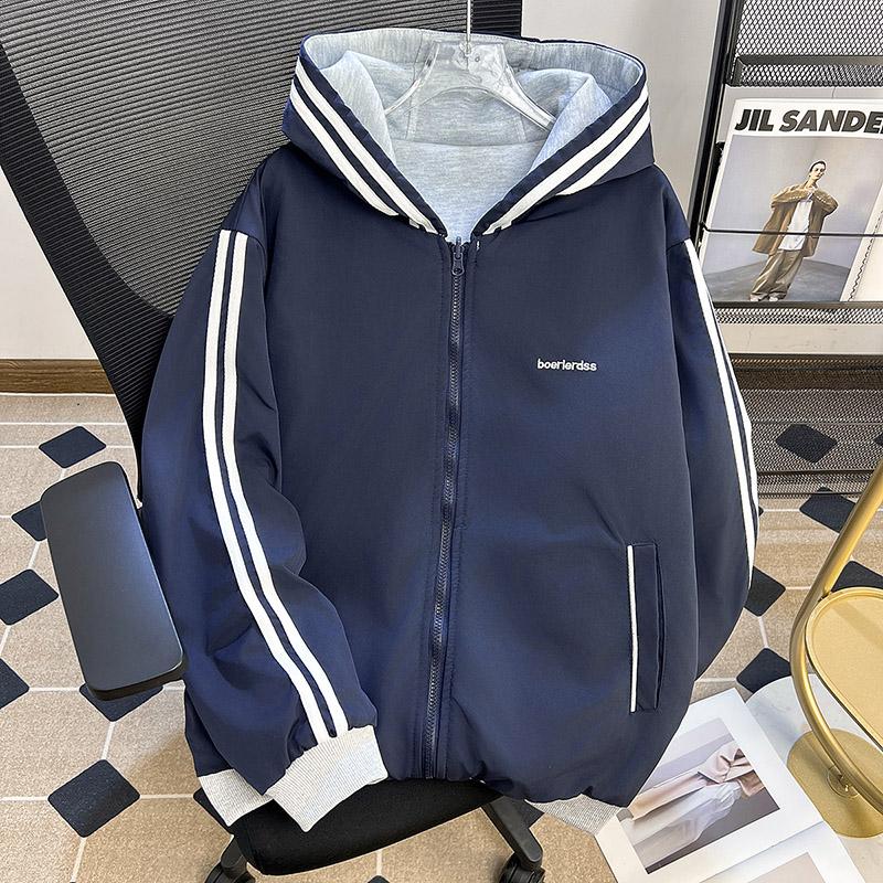 复古简约双面穿夹克外套男女运动拼接条纹春秋季新款休闲连帽上衣