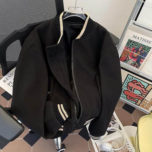 重磅短款廓形呢子棒球服夹克男女cleanfit立领毛呢飞行服上衣外套