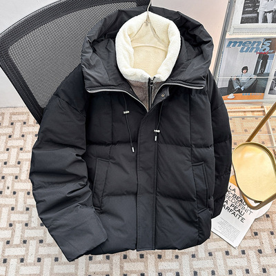 加厚棉袄假两件立领保暖羽绒棉衣男女短款连帽面包服外套2025冬季