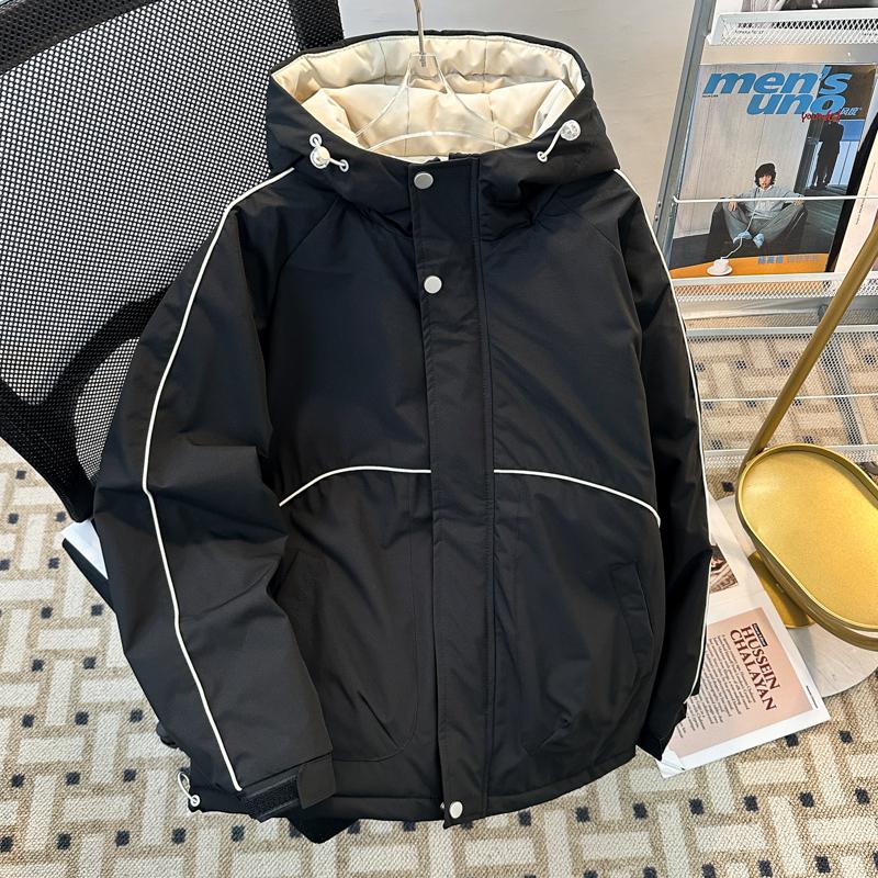 冬季新款连帽羽绒棉服男款宽松加厚夹棉冲锋衣外套保暖工装棉袄子