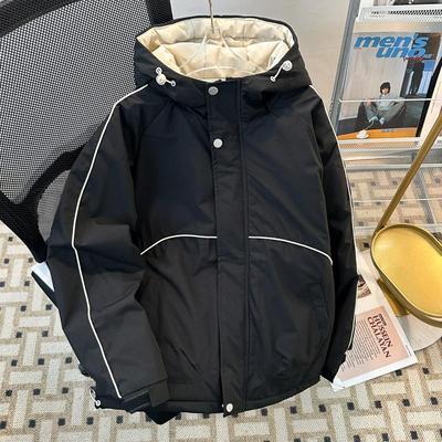 冬季新款连帽羽绒棉服男款宽松加厚夹棉冲锋衣外套保暖工装棉袄子