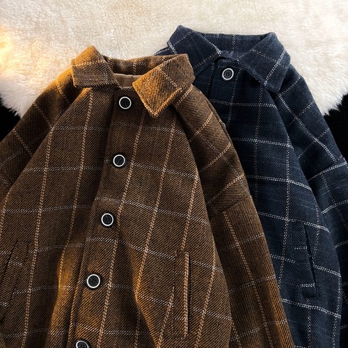 炸街厚款毛呢翻领夹克外套