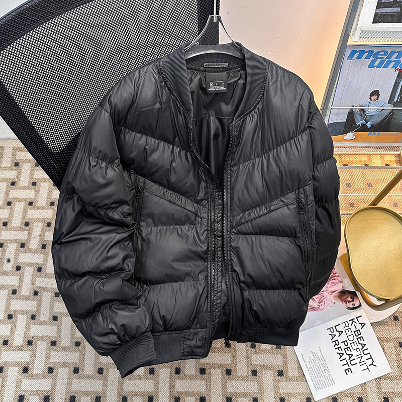 2025冬季新款绿色棒球领羽绒棉衣男女潮牌百搭加厚面包服棉袄外套