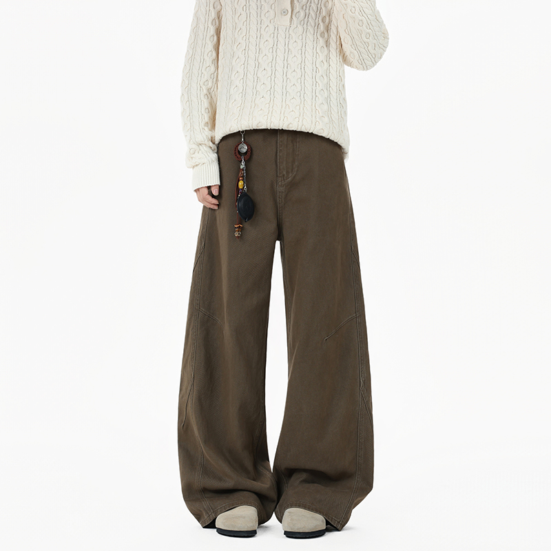 美拉德棕咖色阔腿弯刀牛仔裤男秋季2025年宽松显瘦垂感直筒微喇裤